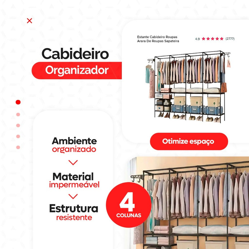 Arara Cabideiro com Sapateira e 10 Prateleiras – 4 Colunas, Super Resistente e Espaçosa para Closet e Quarto!