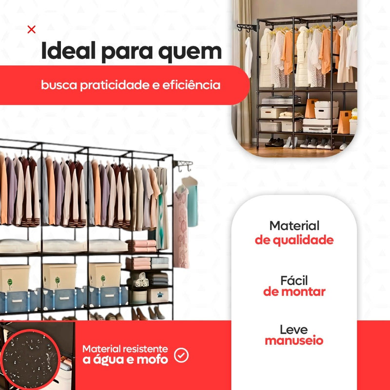 Arara Cabideiro com Sapateira e 10 Prateleiras – 4 Colunas, Super Resistente e Espaçosa para Closet e Quarto!