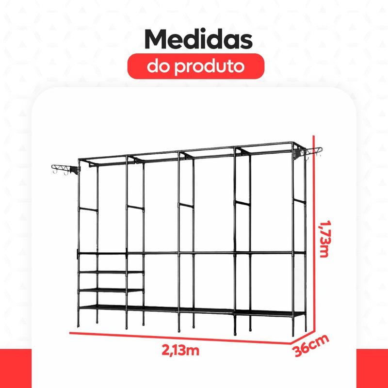 Arara Cabideiro com Sapateira e 10 Prateleiras – 4 Colunas, Super Resistente e Espaçosa para Closet e Quarto!