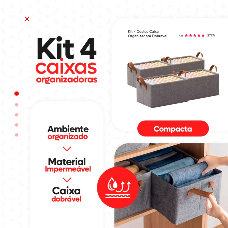 Caixa Organizadora Dobrável 25L com Alças – Kit com 2, 3 ou 4 Unidades para Organizar com Estilo e Economia de Espaço!