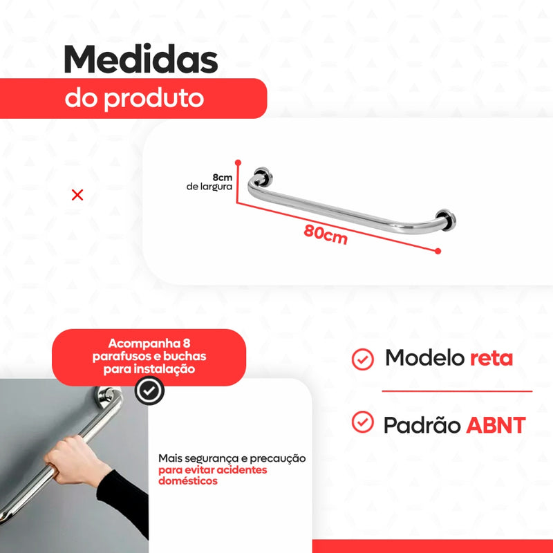 Barra de Apoio para Banheiro 80cm Inox – Segurança para Idosos, Vaso Sanitário e Cadeirantes