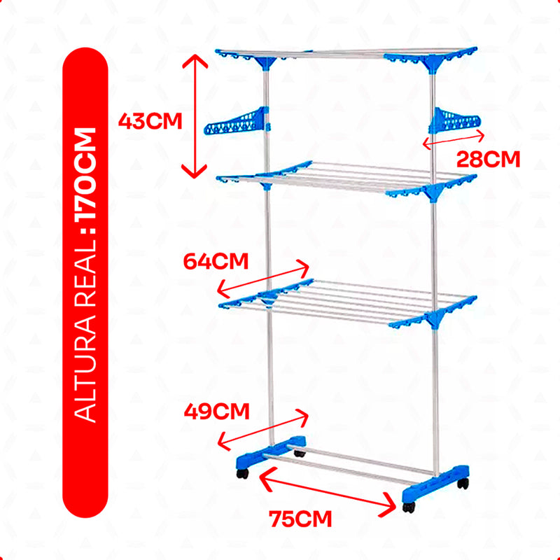 Varal de Chão Retrátil 3 Andares com Rodinhas – Organização e Praticidade para Seu Lar!