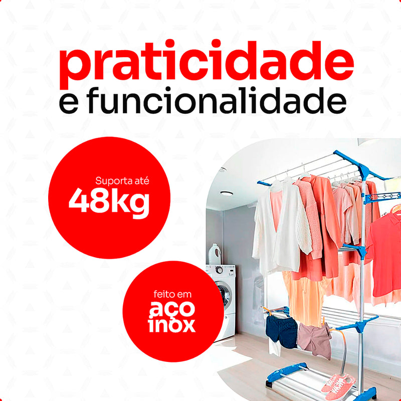 Varal de Chão Retrátil 3 Andares com Rodinhas – Organização e Praticidade para Seu Lar!