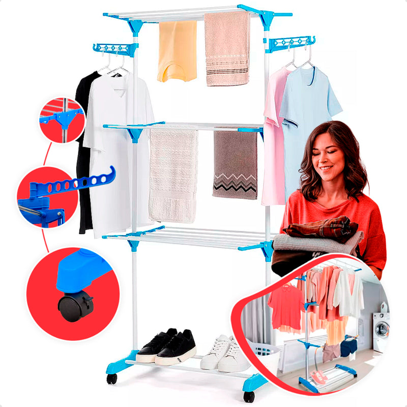 Varal de Chão Retrátil 3 Andares com Rodinhas – Organização e Praticidade para Seu Lar!